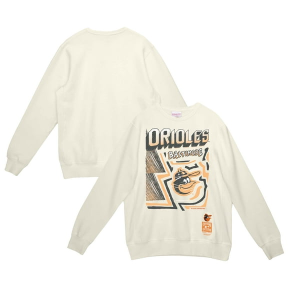 Men's Mitchell & Ness Cream Baltimore Orioles Sidewalk Sketch Pullover Hoodie