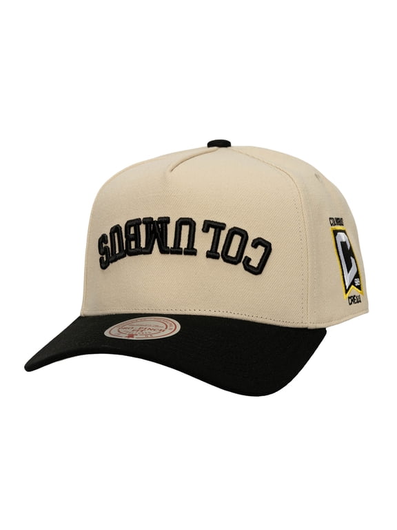 Men's Mitchell & Ness Cream/Black Columbus Crew Upside Down Pro Pinch Snapback Hat