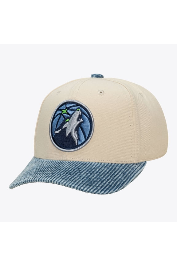 Men's Mitchell & Ness Cream/Blue Minnesota Timberwolves Washed Corduroy Pro Crown Snapback Hat
