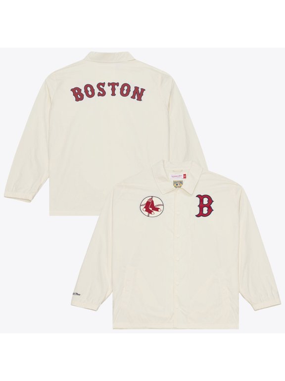 Men's Mitchell & Ness Cream Boston Red Sox Cooperstown Collection Retro Roots Full-Snap Coaches Jacket