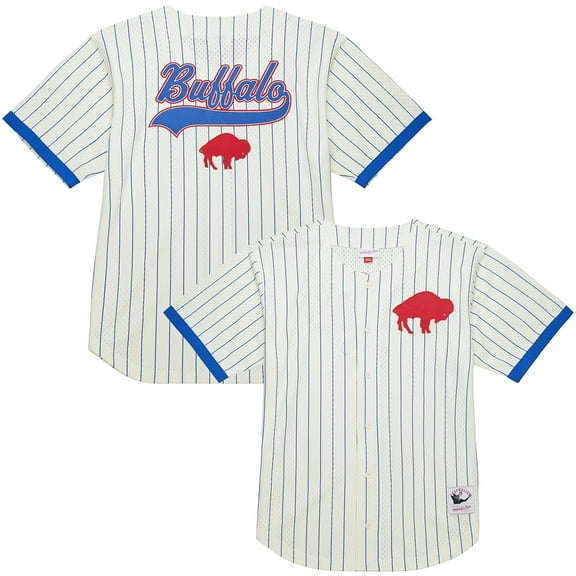 Men's-Mitchell & Ness  Cream Buffalo Bills Vintage Logo Final Seconds Full-Button Mesh Top