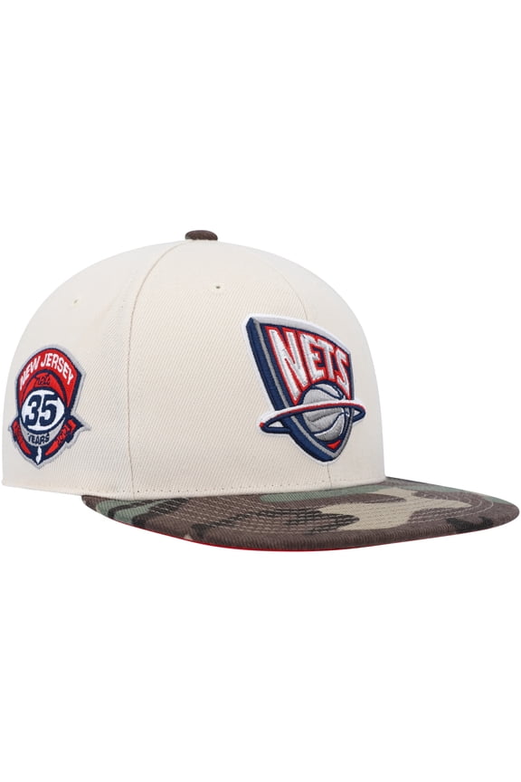 Men's Mitchell & Ness Cream/Camo New Jersey Nets Hardwood Classics 35th Anniversary Off White Camo Fitted Hat