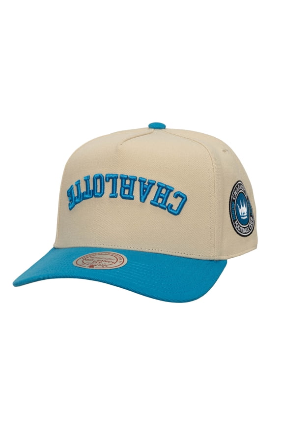 Men's Mitchell & Ness Cream/Blue Charlotte FC Upside Down Pro Pinch Snapback Hat