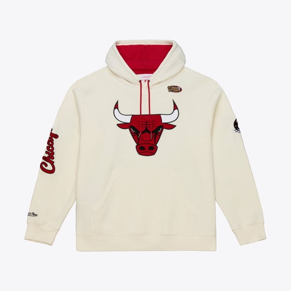 Men's Mitchell & Ness Cream Chicago Bulls Hardwood Classics Chainstitch Premium Fleece Hoodie