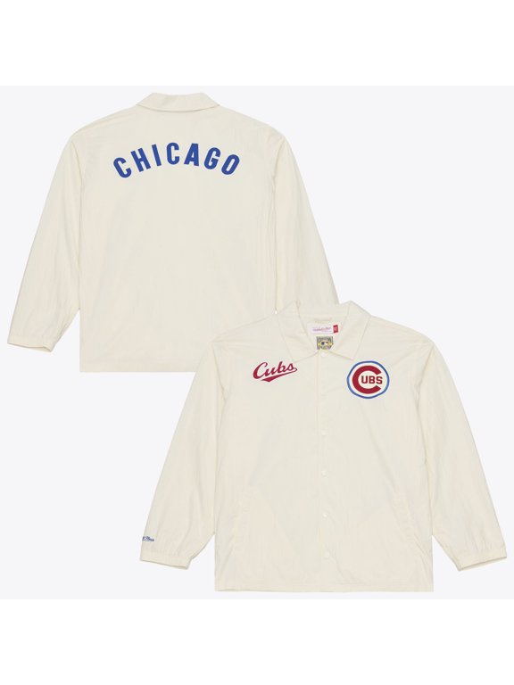 Men's Mitchell & Ness Cream Chicago Cubs Cooperstown Collection Retro Roots Coaches Jacket