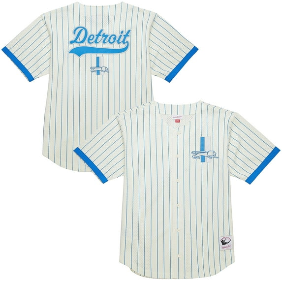 Men's-Mitchell & Ness  Cream Detroit Lions Final Seconds Vintage Logo Mesh Button-Up Shirt