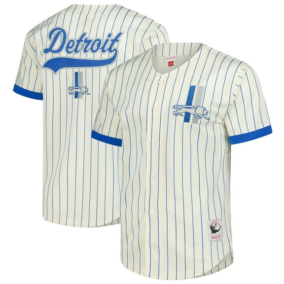 Men's-Mitchell & Ness Cream Detroit Lions Final Seconds Vintage Logo Mesh Button-Up Shirt