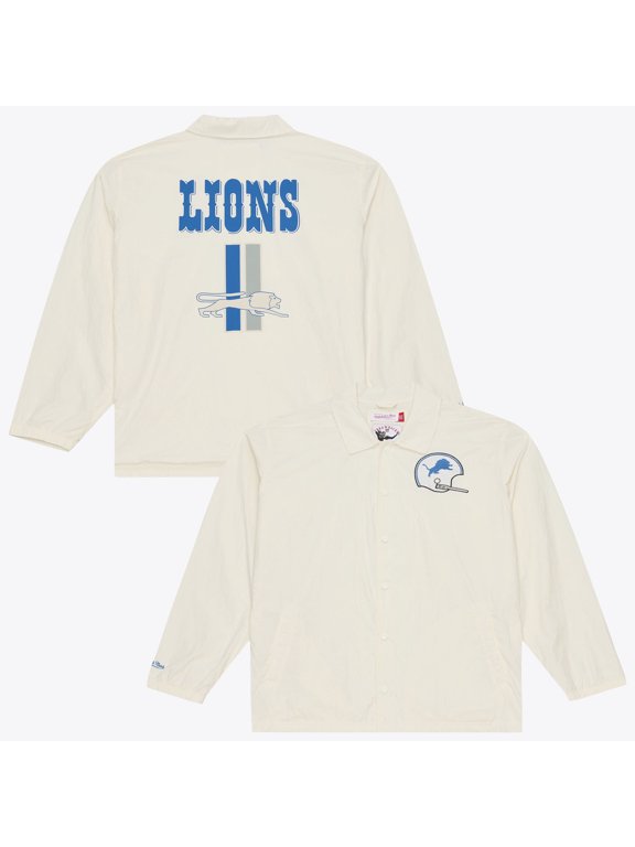 Men's Mitchell & Ness Cream Detroit Lions Retro Roots Full-Snap Coaches Jacket