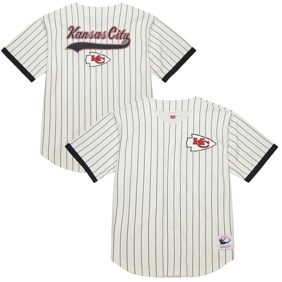 Men's-Mitchell & Ness  Cream Kansas City Chiefs Final Seconds Vintage Logo Mesh Button-Up Shirt