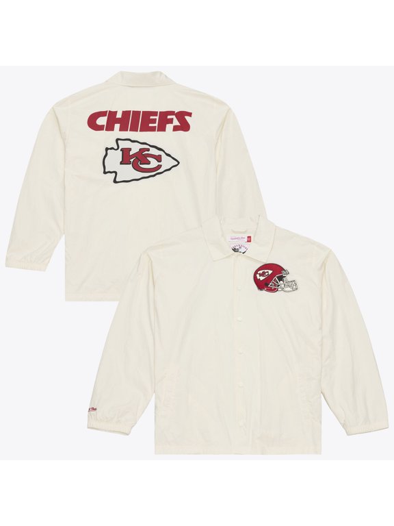 Men's Mitchell & Ness Cream Kansas City Chiefs Retro Roots Full-Snap Coaches Jacket
