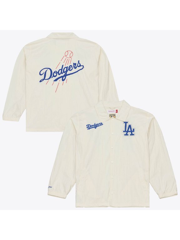 Men's Mitchell & Ness Cream Los Angeles Dodgers Cooperstown Collection Retro Roots Coaches Jacket