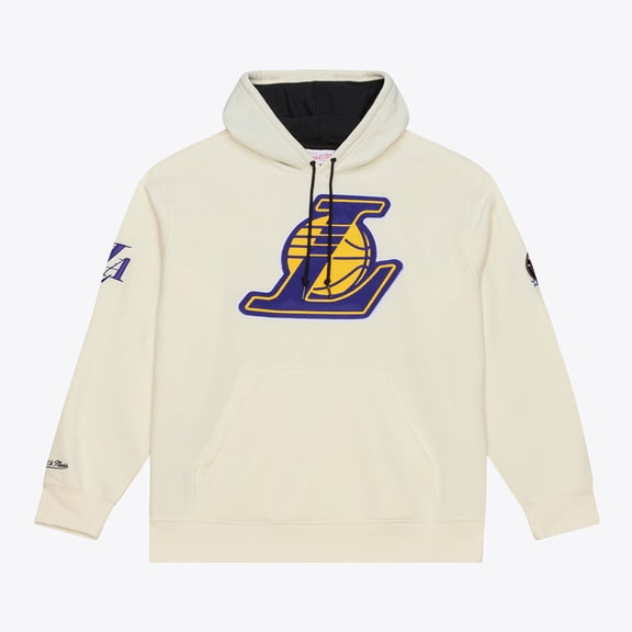 Men's Mitchell & Ness Cream Los Angeles Lakers Hardwood Classics Chainstitch Premium Fleece Hoodie