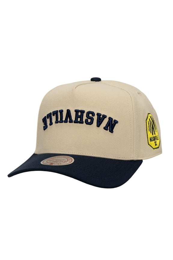 Men's Mitchell & Ness  Cream/Navy Nashville SC Upside Down Pro Pinch Snapback Hat