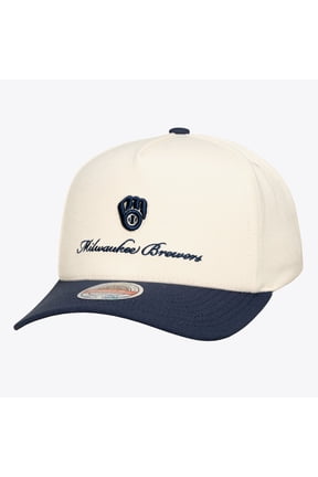 Men's Mitchell & Ness Cream/Navy Milwaukee Brewers Flawless Stretch-Snapback Hat