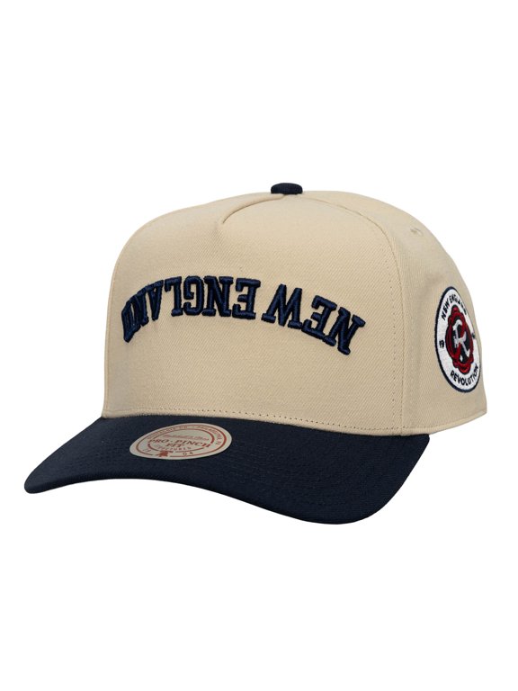 Men's Mitchell & Ness Cream/Navy New England Revolution Upside Down Pro Pinch Snapback Hat