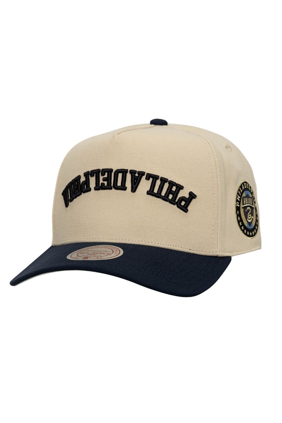 Men's Mitchell & Ness Cream/Navy Philadelphia Union Upside Down Pro Pinch Snapback Hat