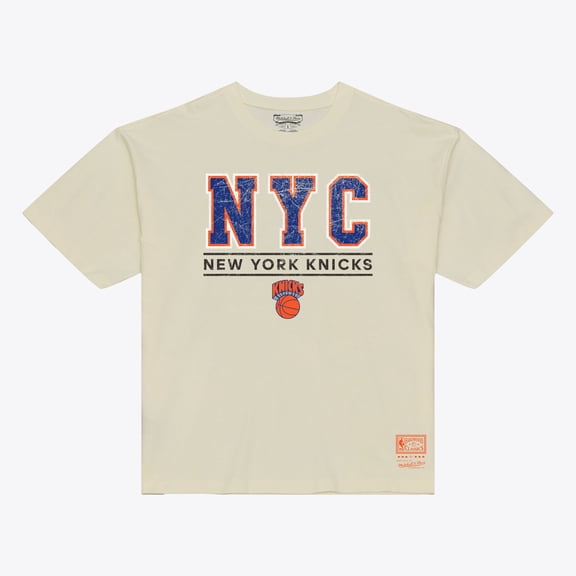 Men's Mitchell & Ness  Cream New York Knicks Abbreviation Arch T-Shirt