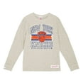 thumbnail image 1 of Men's Mitchell & Ness Cream New York Knicks Striped Logo Lockup Premium T-Shirt, 1 of 2