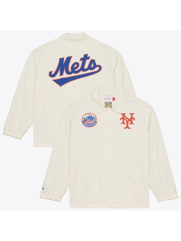 Men's Mitchell & Ness Cream New York Mets Cooperstown Collection Retro Roots Full-Snap Coaches Jacket