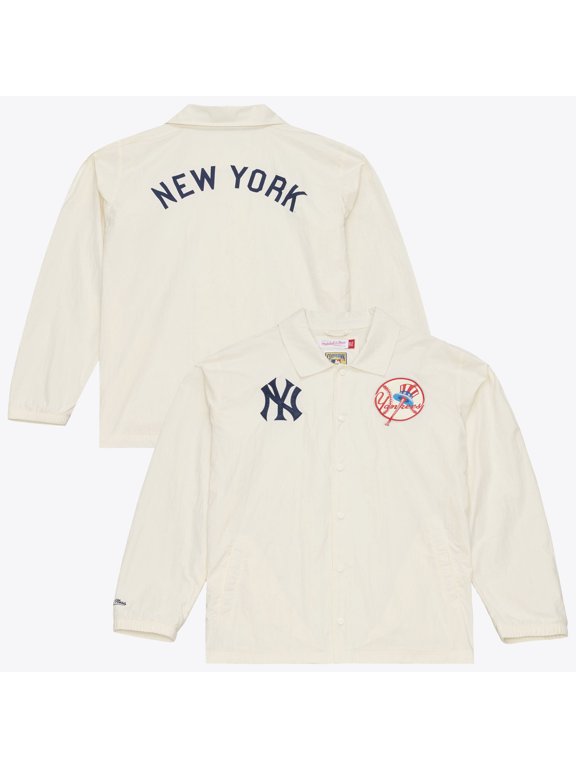 Men's Mitchell & Ness Cream New York Yankees Cooperstown Collection Retro Roots Full-Snap Coaches Jacket