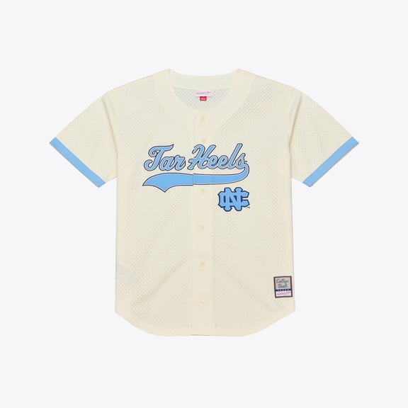 Men's Mitchell & Ness Cream North Carolina Tar Heels Mesh Button-Up Batting Practice Baseball Jersey