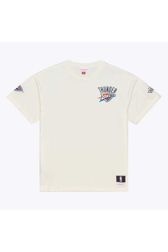 Men's Mitchell & Ness Cream Oklahoma City Thunder Hardwood Classics Chainstitch Premium T-Shirt