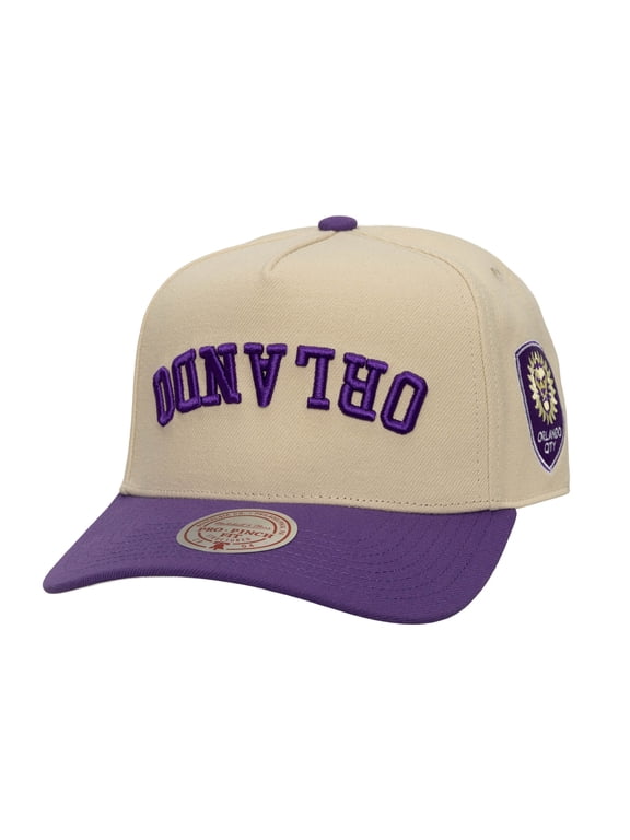 Men's Mitchell & Ness Cream/Purple Orlando City SC Upside Down Pro Pinch Snapback Hat