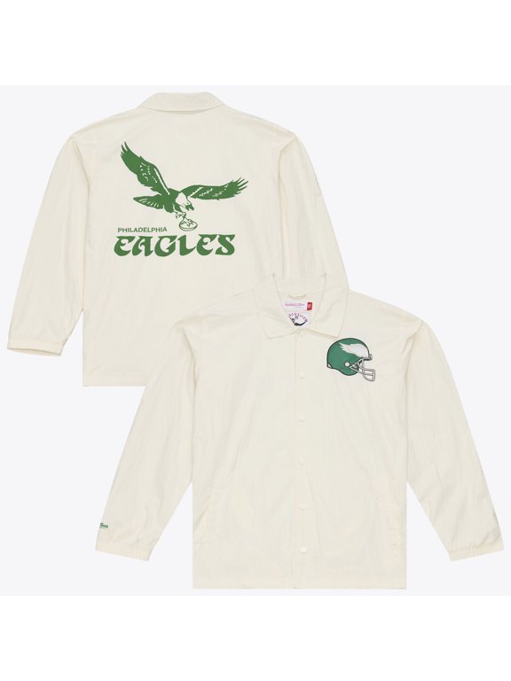 Men's Mitchell & Ness Cream Philadelphia Eagles Retro Roots Full-Snap Coaches Jacket