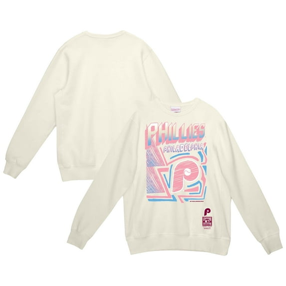 Men's Mitchell & Ness Cream Philadelphia Phillies Sidewalk Sketch Pullover Sweatshirt