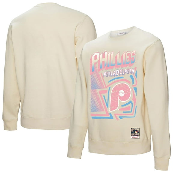 Men's Mitchell & Ness Cream Philadelphia Phillies Sidewalk Sketch Pullover Sweatshirt
