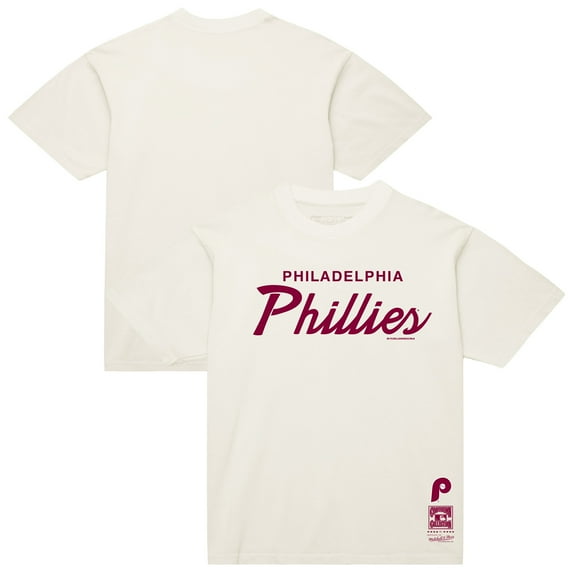 Men's Mitchell & Ness Cream Philadelphia Phillies Vintage Script T-Shirt
