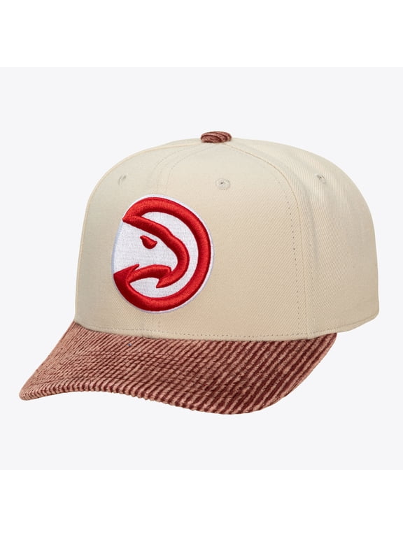 Men's Mitchell & Ness Cream/Red Atlanta Hawks Washed Corduroy Pro Crown Snapback Hat