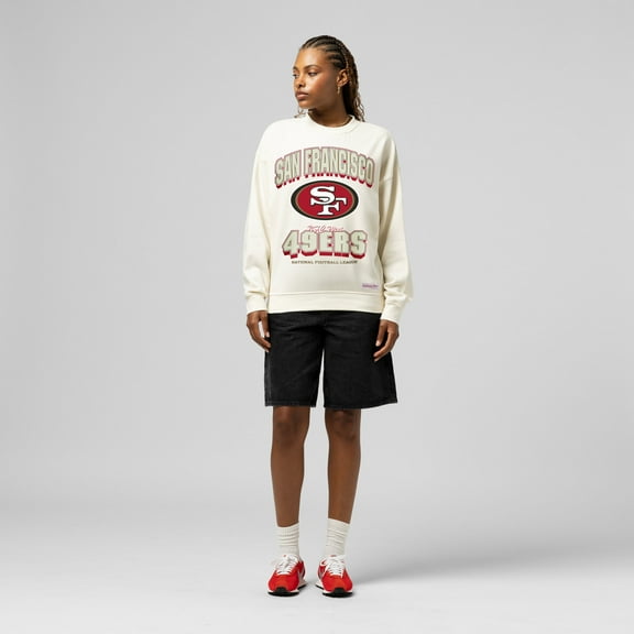 Women's  Mitchell & Ness  Cream San Francisco 49ers Tonal Arch Sweatshirt