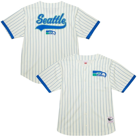 Men's-Mitchell & Ness Cream Seattle Seahawks Vintage Logo Final Seconds Full-Button Mesh Top