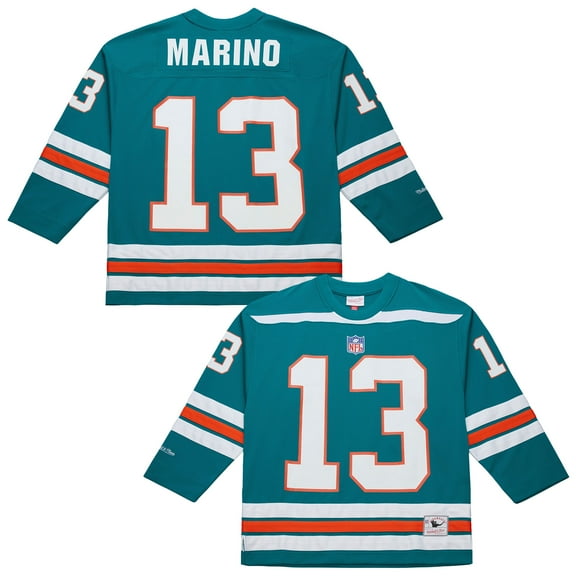 Men's Mitchell & Ness Dan Marino Aqua Miami Dolphins Maxxed Out Fashion Hockey Jersey