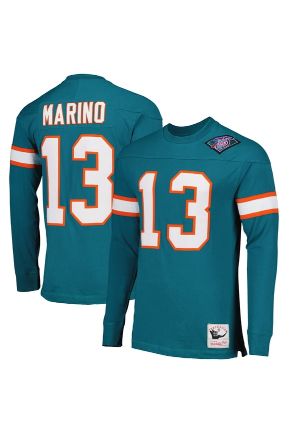 Men's Mitchell & Ness Dan Marino Aqua Miami Dolphins Throwback Retired Player Name & Number Long Sleeve Top