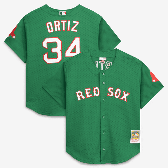 Men's Mitchell & Ness David Ortiz Kelly Green Boston Red Sox Cooperstown Collection Mesh Batting Practice Jersey