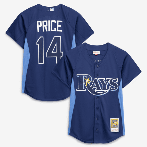 Men's-Mitchell & Ness David Price Blue Tampa Bay Rays Authentic Batting Practice Jersey