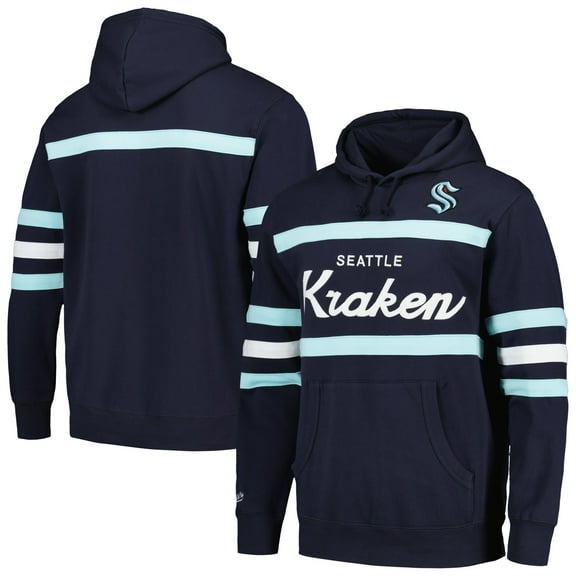 Men's Mitchell & Ness Deep Sea Blue Seattle Kraken Head Coach Pullover Hoodie