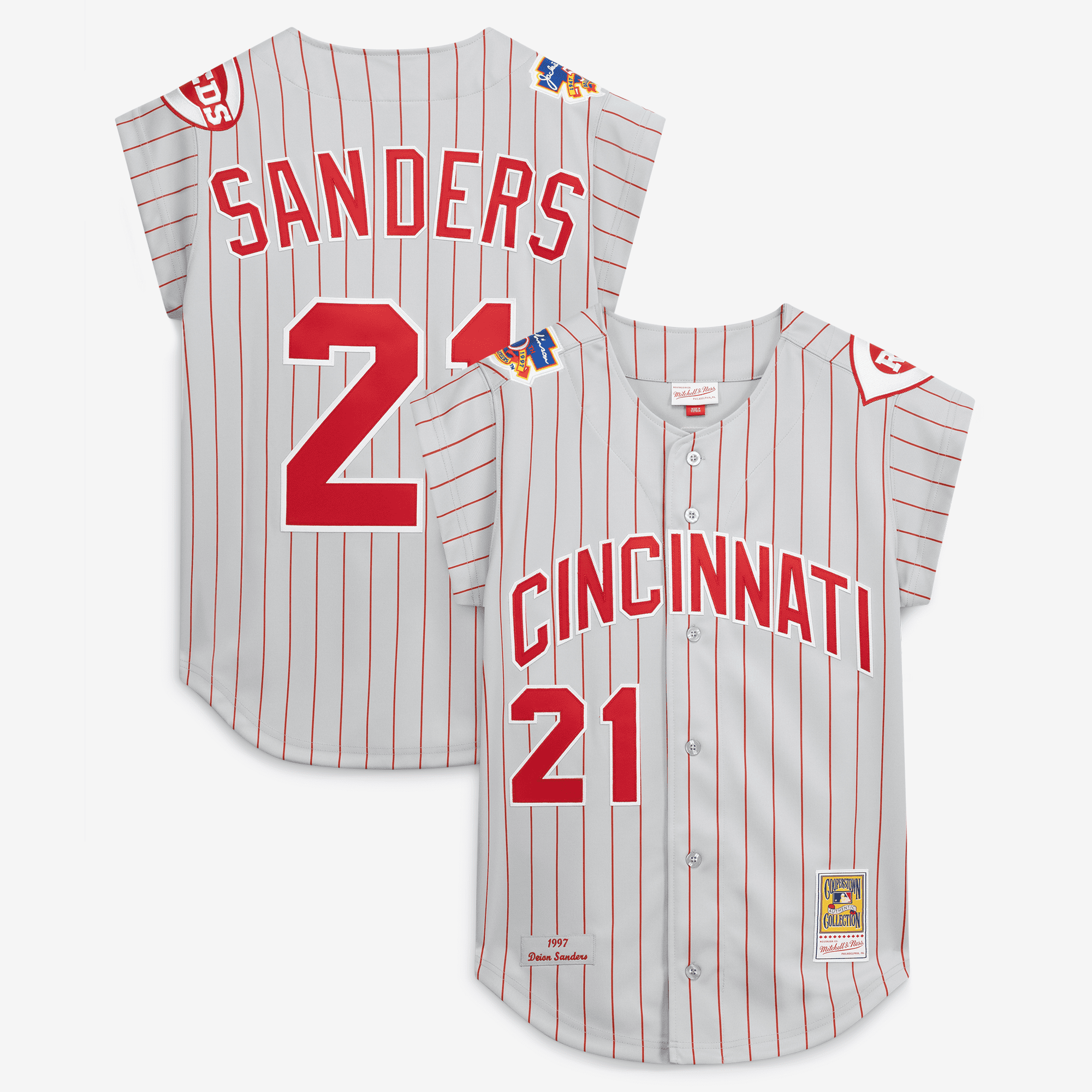 Men's Mitchell & Ness Deion Sanders Gray Cincinnati Reds 1997 Authentic ...