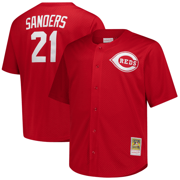 Men's Mitchell & Ness Deion Sanders Red Cincinnati Reds Big & Tall Cooperstown Mesh Batting Practice Jersey