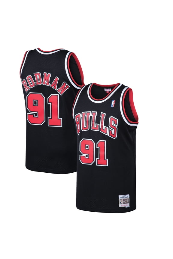 Men's Mitchell & Ness Dennis Rodman Black Chicago Bulls 1997/98 Hardwood Classics Swingman Jersey
