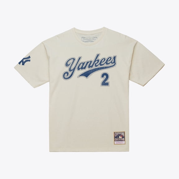 Men's Mitchell & Ness Derek Jeter Cream New York Yankees Cooperstown Collection Throwback Name & Number T-Shirt