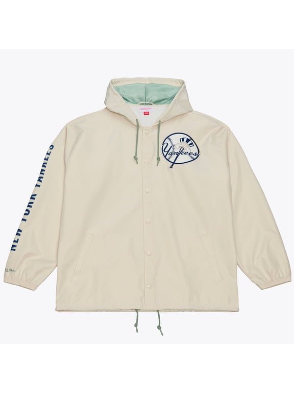 Men's Mitchell & Ness Derek Jeter Cream New York Yankees Full-Snap Yacht Rock Name & Number Hooded Coach's Jacket