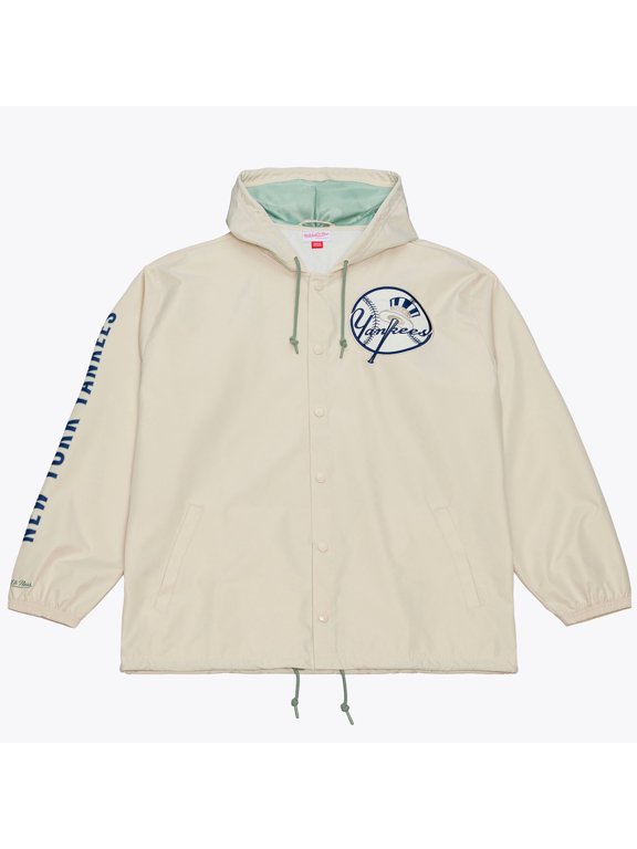 Men's Mitchell & Ness Derek Jeter Cream New York Yankees Full-Snap Yacht Rock Name & Number Hooded Coach's Jacket