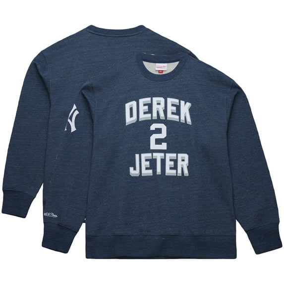 Men's Mitchell & Ness Derek Jeter Heather Navy New York Yankees Legends Collection Vintage Logo Fleece Name & Number