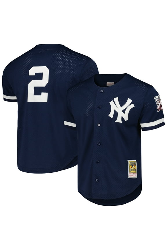 Men's Mitchell & Ness Derek Jeter Navy New York Yankees Cooperstown Collection Mesh Batting Practice Button-Up Jersey