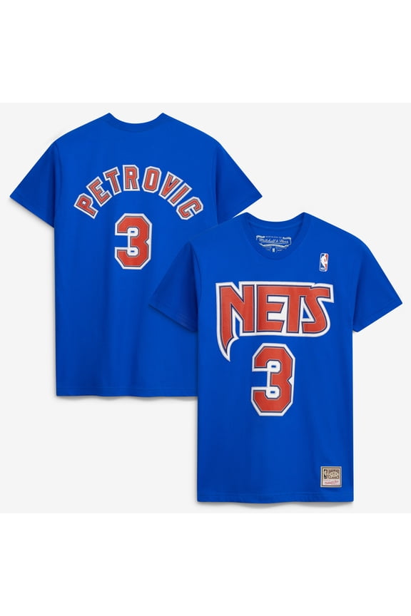 Men's Mitchell & Ness Drazen Petrovic Royal Brooklyn Nets Hardwood Classics Name & Number Player T-Shirt