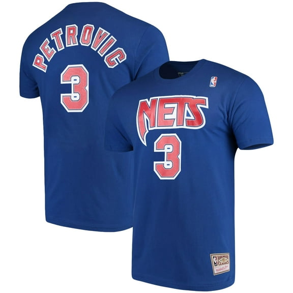 Men's Mitchell & Ness Drazen Petrovic Royal Brooklyn Nets Hardwood Classics Name & Number Player T-Shirt
