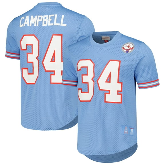 Men's Mitchell & Ness Earl Campbell Light Blue Houston Oilers Retired Player Name & Number Mesh Top